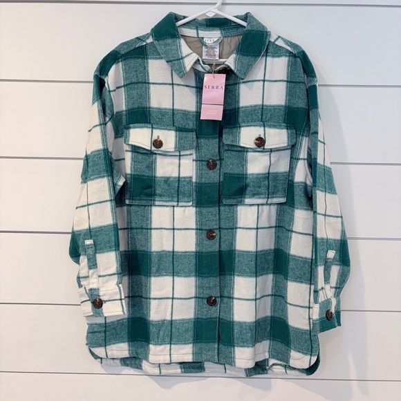 Serra Jackets & Blazers - 🌟2 for $10 Serra Greenish Blue Plaid Shacket Oversized Cozy Cottagecore Jacket M